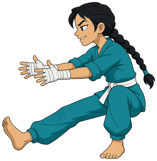 The Guard Player in a teal gi, sitting up with hands reaching for grips