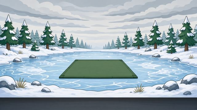 A training mat on a frozen pond
