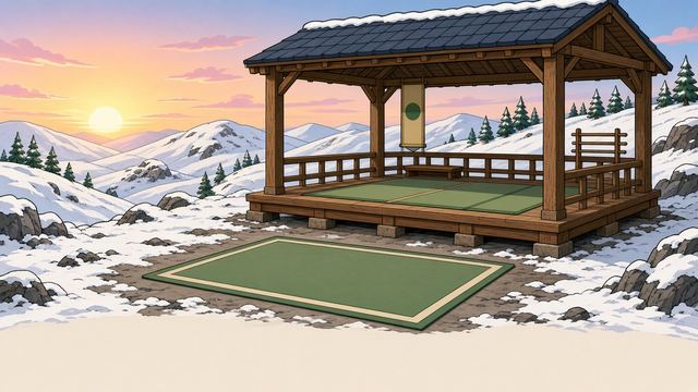 A hillside dojo at sunset