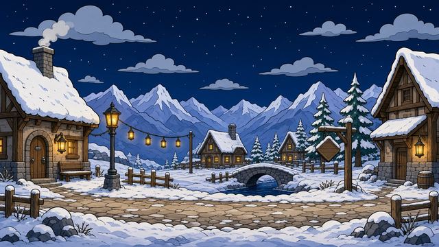 Lantern-lit village at night
